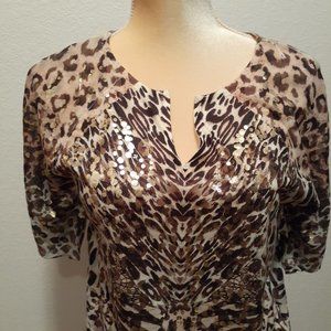 Chico's Boho Splotchy Metallic Design Animal Print Shirt - Size 0 (Small 4)